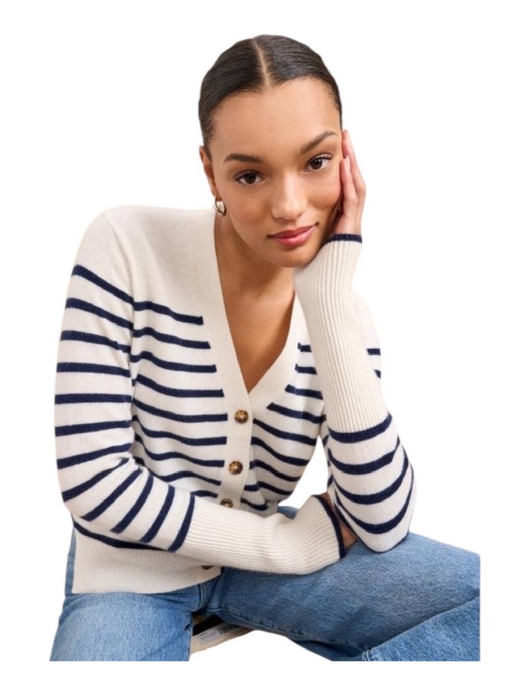 NEW La Ligne Lean Lines Cashmere Cardigan. Navy/Cream. S. NWT